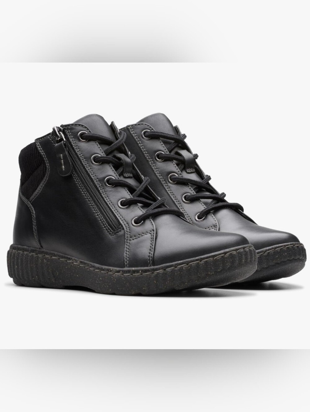 New Clark's Caroline Park Leather Ankle Boot With Zipper And Laces In Black 7W